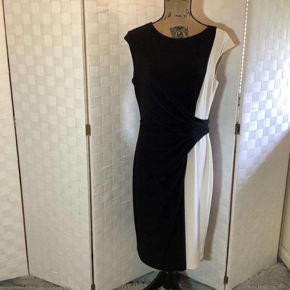 Ralph Lauren black ruched sleeveless sheath dress size 12 office semi formal